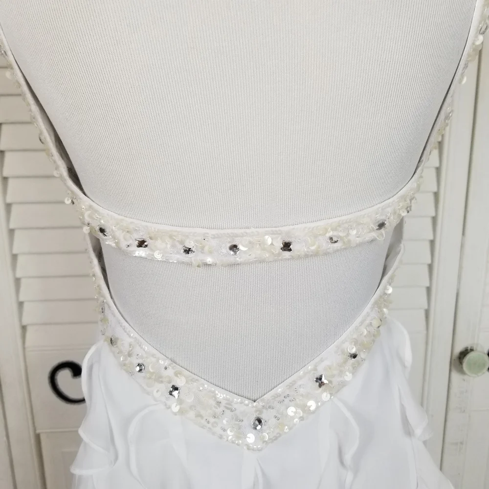 DB Studio beaded romantic white wedding gown silky chiffon - Picture 4 of 6